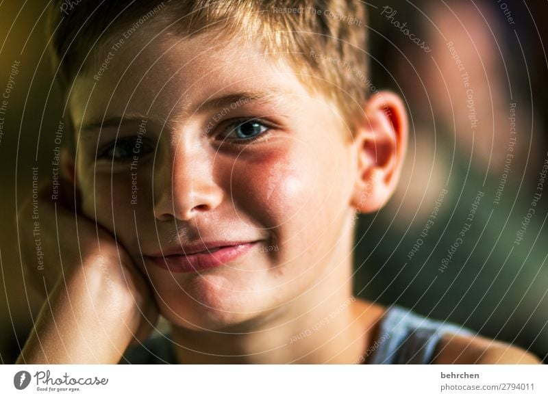 . Dream Family & Relations Brash Colour photo Close-up portrait Contrast Light Day Face Infancy Boy (child) Child Sunlight Eyes Head Contentment fortunate