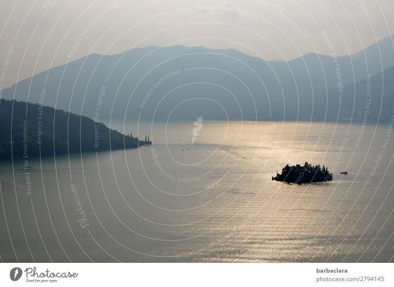 Wanderlust | Lake Iseo with island Vacation & Travel Far-off places Nature Landscape Elements Earth Water Sky Beautiful weather Mountain Island Italy Castle