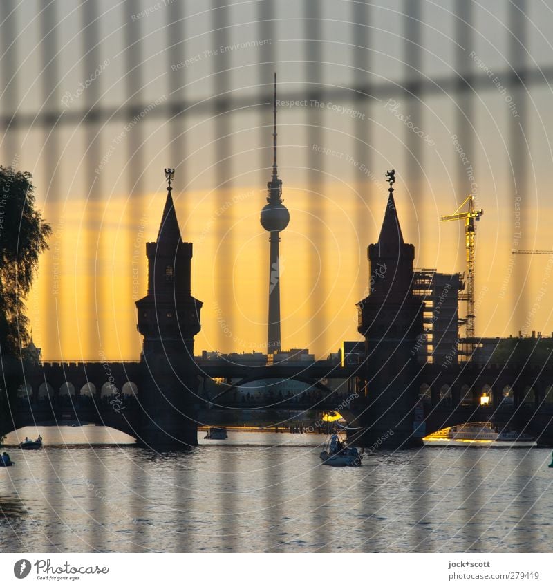 Kreuzberg in the middle and Friedrichshain in between Sightseeing Cloudless sky Summer River Spree Capital city bridge Tower Tourist Attraction Landmark