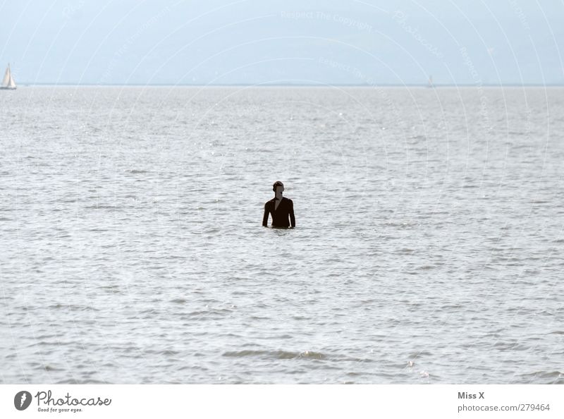 My sexy husband and the sea Human being Masculine 1 Water Waves Ocean Lake Swimming & Bathing Loneliness Colour photo Exterior shot Copy Space left