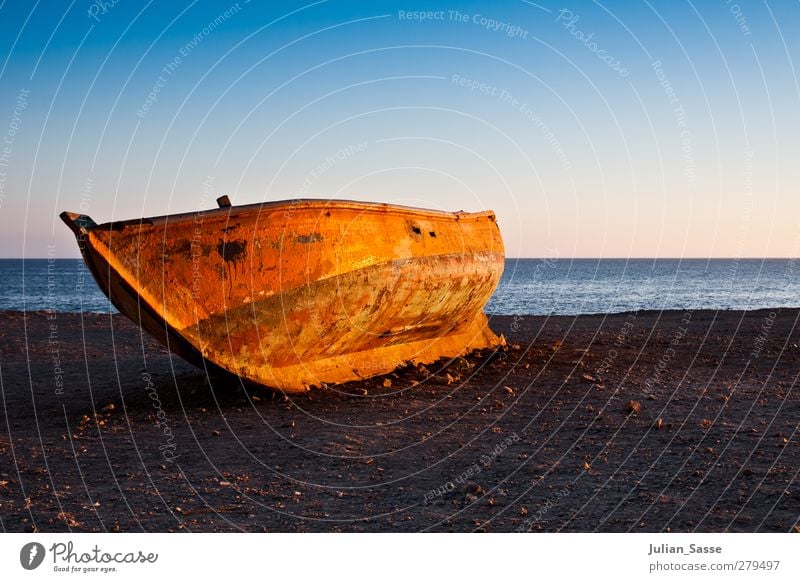 Secluded Nature Landscape Cloudless sky Sunrise Sunset Sunlight Summer Beautiful weather Coast Ocean Fishing village Old Gran Canaria Watercraft Rust Weathered