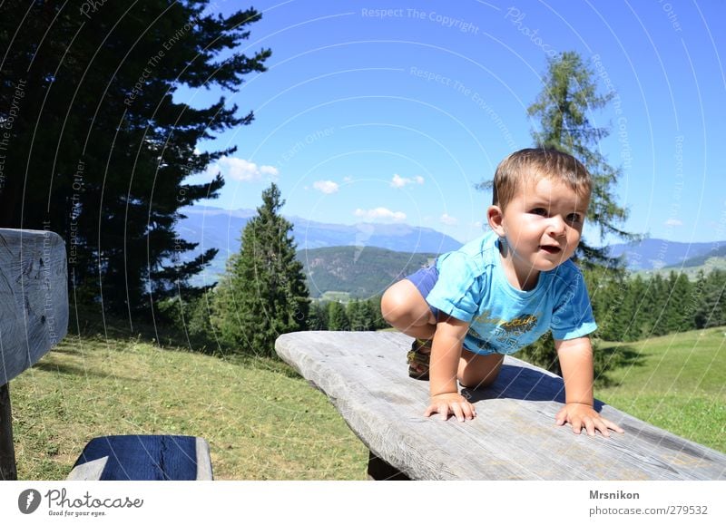 alpine pasture break Vacation & Travel Tourism Trip Adventure Camping Summer Sun Sunbathing Mountain Hiking Child Toddler Boy (child) Infancy 1 Human being