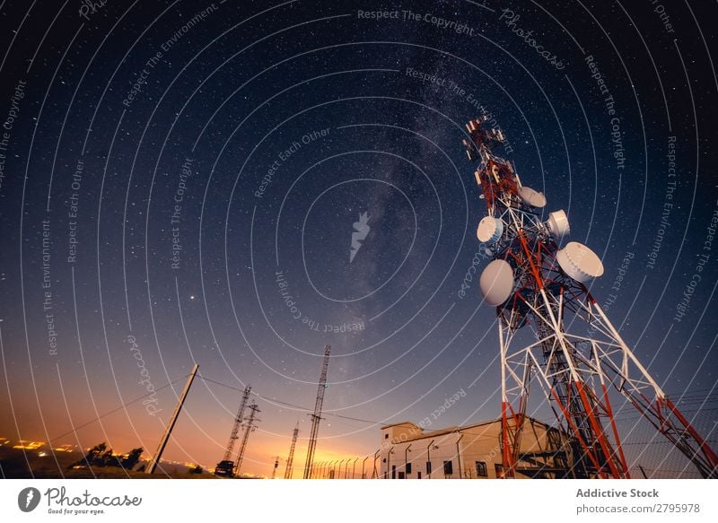 Radio tower against starry sky Radio (broadcasting) Tower Sky Stars Night Communication Station Industry Technology Telecommunications Equipment Antenna