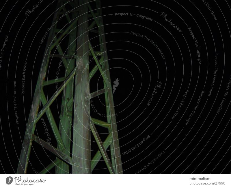 night shift Night Dark Cold Steel Half-timbered facade Carrier Comfortless Industry Electricity pylon Rust