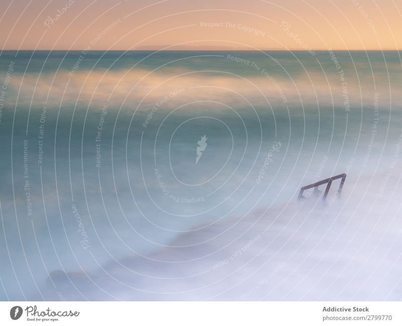 Cloudy fog over waving sea Ocean Waves Fog Sky Clouds Coast cala calantar Spain alicante Water seascape Rough Stone Foam Morning Weather Rock Deserted