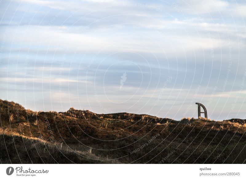 The sled is stuck Nature Landscape Sky Clouds Hill Sleigh Sign Blue Brown White Bizarre Joy Idyll Whimsical Colour photo Exterior shot Copy Space top Shadow