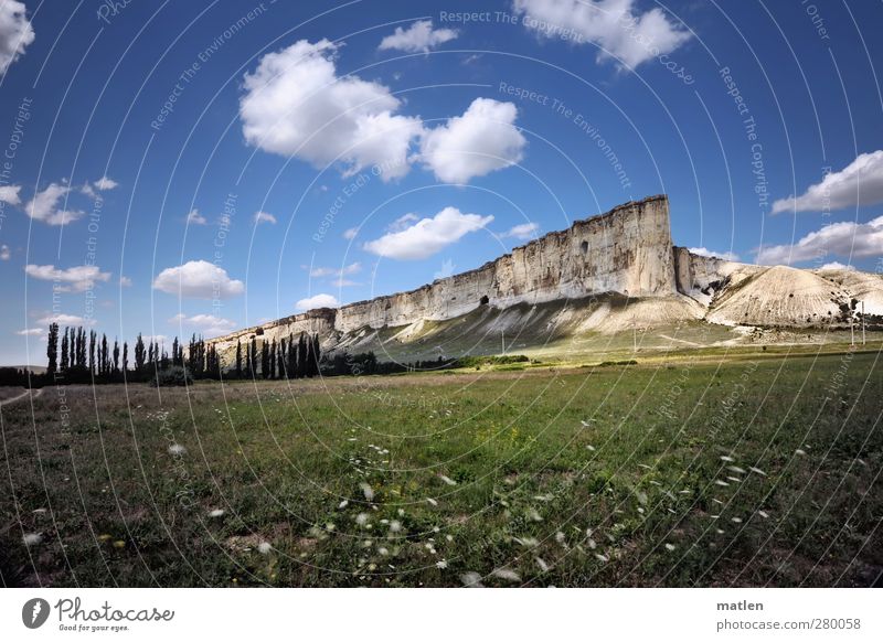 seabed Landscape Plant Sky Clouds Sunlight Summer Weather Beautiful weather Tree Grass Rock Mountain Blue Green White Far-off places Deserted Limestone crimpy