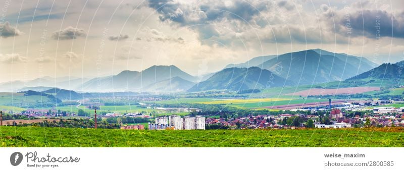 Spring storm in mountains panorama. Liptov town in Slovakia Summer Mountain Nature Landscape Air Sky Clouds Climate Weather Bad weather Storm Wind Gale Rain