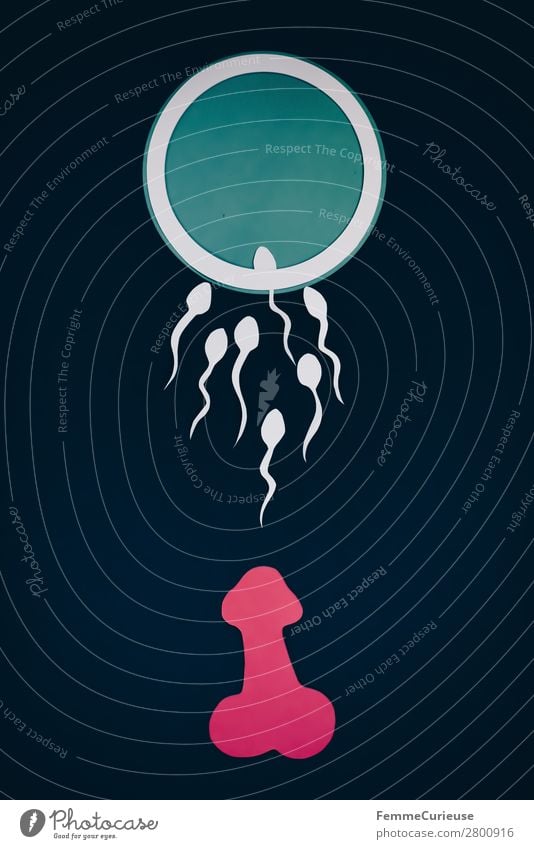 Reproduction - symbol picture for fertilization Sign Sex Sexuality Penis Egg cell Sperm Symbols and metaphors Explain Illustration Graph Biology Paper Low-cut