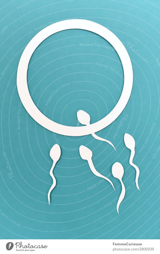 Reproduction - Sperm swimming to egg cell Sign Sex Sexuality Egg cell Fertilization Childhood wish Symbols and metaphors Illustration Graph Turquoise White