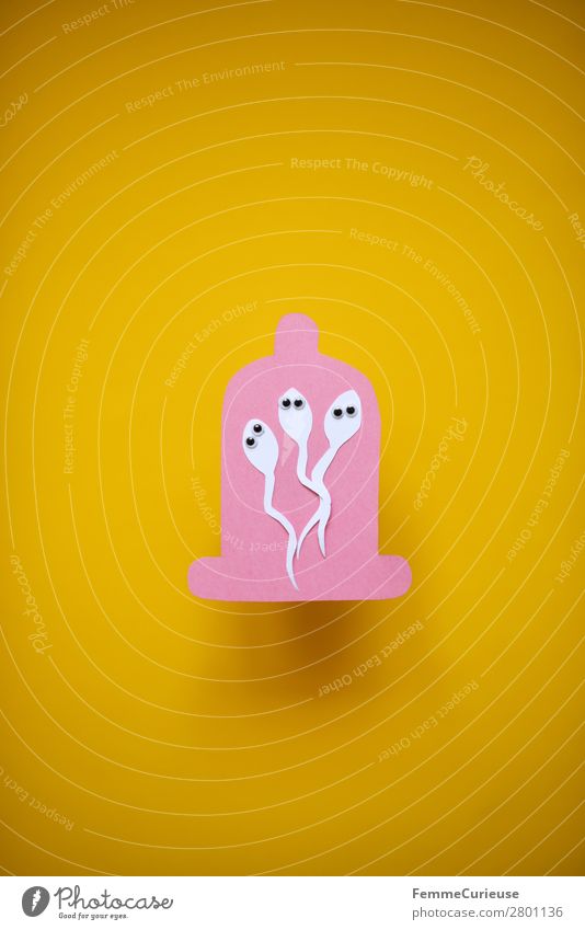 Contraception - sperm with wobbly eyes in condom Sign Sex Sexuality Pink Yellow Paper Low-cut Symbols and metaphors Condom Sperm 3 Eyes Contraceptive Graph