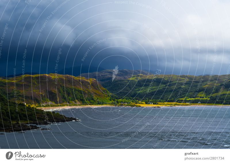 Scenic Sunlit Coast With White Beach On The Isle Of Skye In Scotland atlantic background beach beautiful building calm canal cliffs clouds cloudy coast coastal