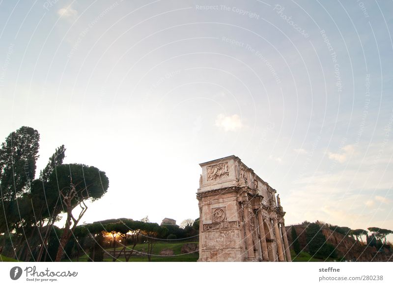 Rome, Constantine Alarm Clock, curved Sun Sunrise Sunset Sunlight Winter Tree Stone pine Cypress Italy Capital city Old town Manmade structures Architecture