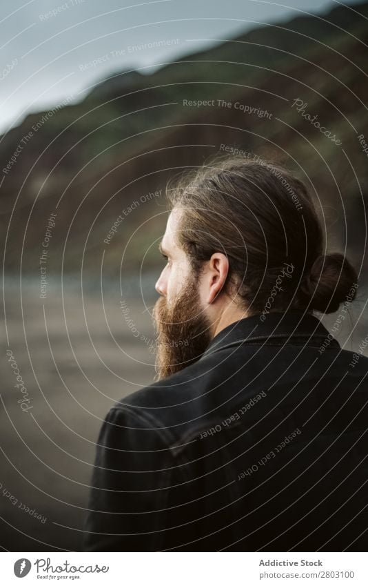 Bearded traveler looking away near sea Man Ocean Coast Looking away Dream Nature Amazed Vacation & Travel bearded Style Easygoing Hip & trendy playa norte Spain