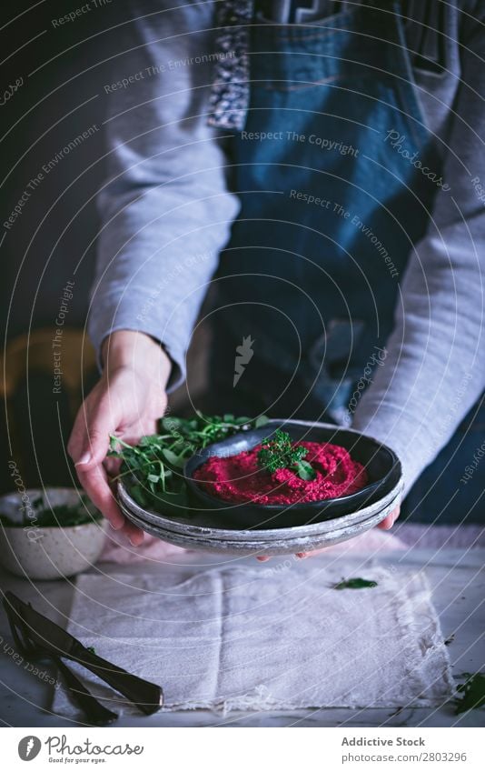 Hummus on plate Above Appetizer Apron arabic Background picture Red beet beetroot Chickpeas Cooking Delicious Diet Dip dipping eastern Food Healthy