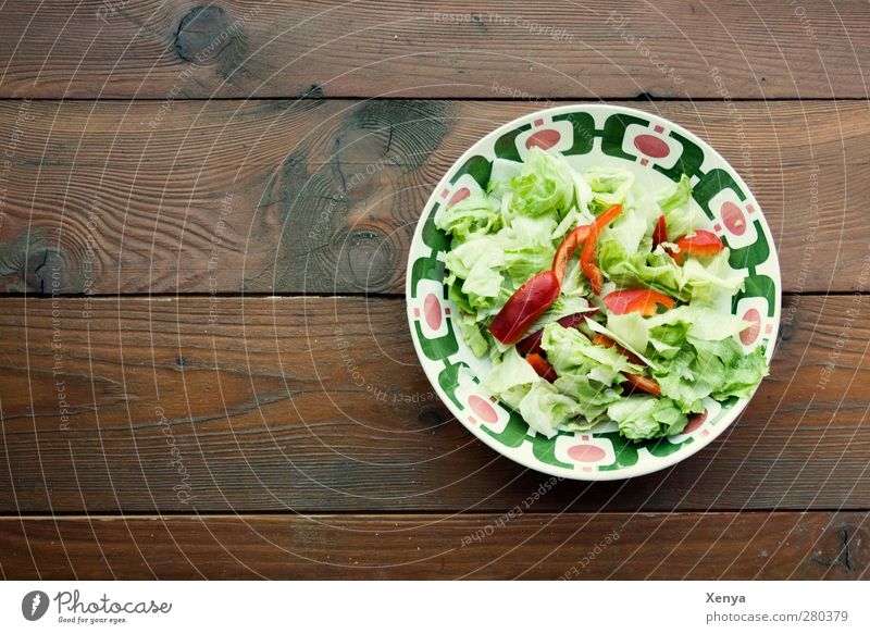 green stuff Food Lettuce Salad Nutrition Lunch Vegetarian diet Diet Bowl Wood Healthy Retro Brown Green Healthy Eating Deserted Copy Space left Day