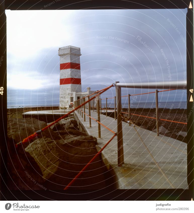 Iceland Environment Nature Landscape Clouds Climate Coast Lighthouse Sharp-edged Red Colour photo Exterior shot Deserted Day