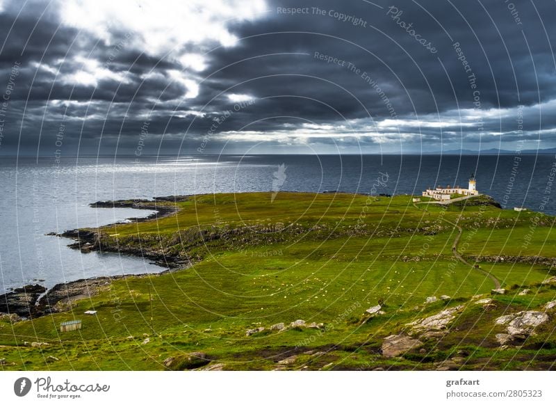 Lighthouse at Neist Point on the Isle of Skye in Scotland Adventure Atlantic Ocean Vantage point Building Past Great Britain Peninsula Western islands Highlands