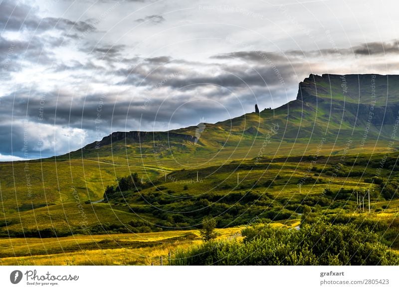 Old Man Storr Rock Formation on the Isle of Skye in Scotland Mountain Geology Stone Great Britain Western islands Highlands Background picture Tall Coast Rural