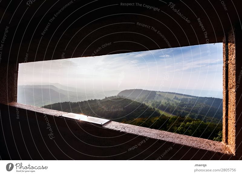 lookout Tourism Adventure Freedom Nature Landscape Sky Clouds Summer Hill Panorama (View) Lookout tower Window Frame Relaxation Looking Moody Perspective