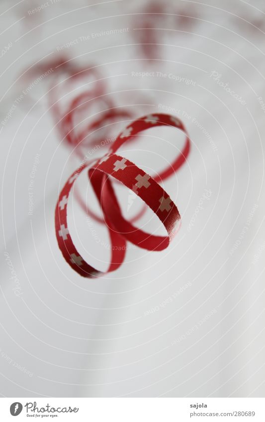 Chop chiz! Feasts & Celebrations 1st of August Decoration Red White Hang Suspended Whorl Switzerland Swiss flag Paper streamers Esthetic Patriotism Colour photo