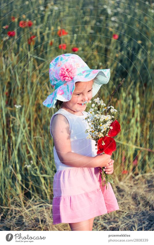 Lovely little girl in the field of wild flowers Lifestyle Joy Happy Beautiful Summer Garden Child Human being Woman Adults Parents Mother Family & Relations 1