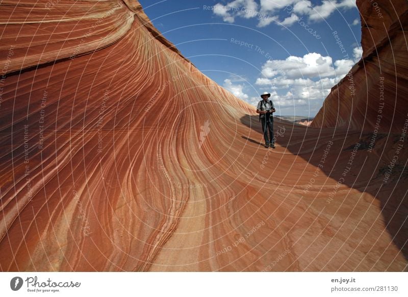 Red Rock Crossing Vacation & Travel Adventure Hiking Human being Masculine 1 Nature Landscape Sky Clouds Canyon Exceptional Blue Orange Wanderlust Bizarre