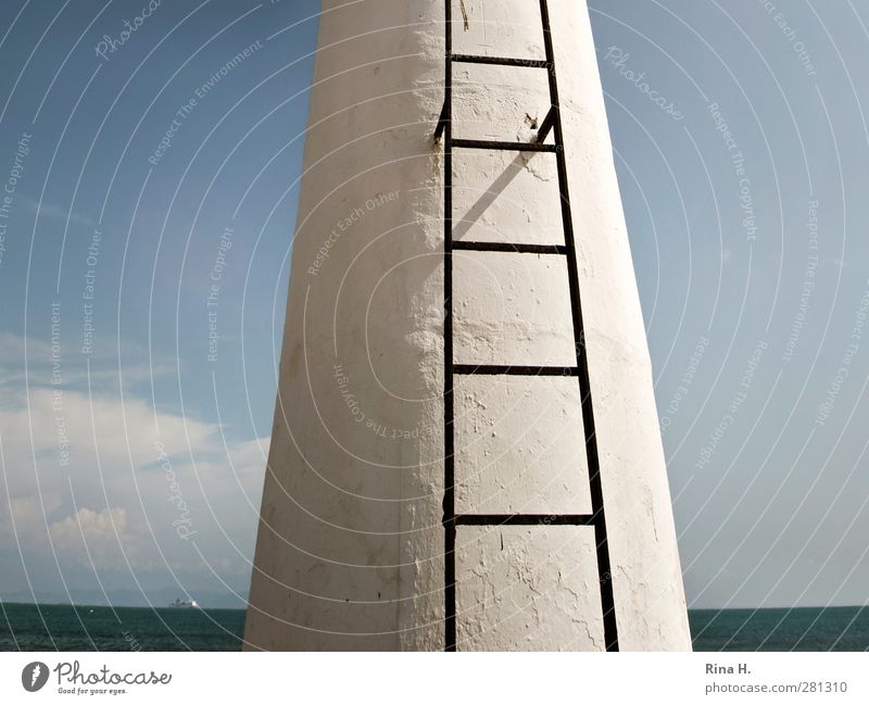 ladder Sky Clouds Horizon Summer Ocean Tower Bright Tall Blue White Ladder Career Effort Rung Colour photo Exterior shot Deserted Copy Space left