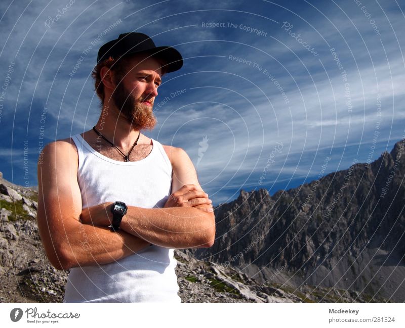 heat in the morning Human being Masculine Adults Chest 1 Nature Landscape Sky Clouds Summer Beautiful weather Rock Alps Mountain Peak Authentic Friendliness