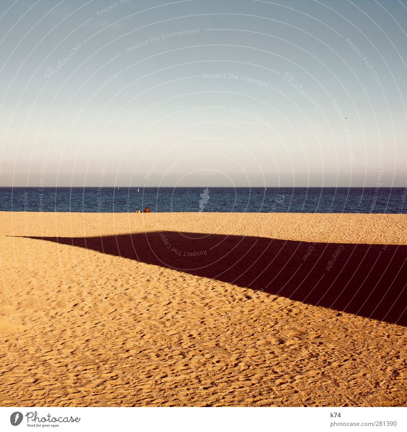 Shade during sunbathing Environment Nature Landscape Water Sky Cloudless sky Horizon Summer Beach Ocean Sand Free Large Blue Calm Freedom Massive Point