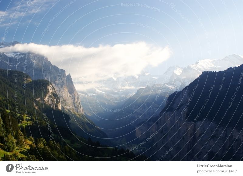 Base Jumper Paradise Environment Nature Landscape Earth Clouds Sun Sunlight Summer Alps Mountain Lauterbrunn valley Lauterbrunnen Snowcapped peak Gigantic Large