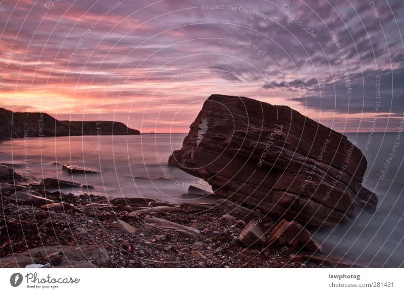 Sunset at Whitley Bay Nature Landscape Sand Water Sky Clouds Night sky Sunrise Sunlight Beautiful weather Rock Coast Beach Colour photo Multicoloured Abstract