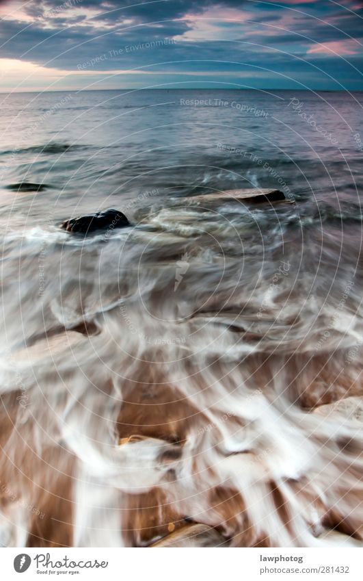 Beautiful tide Nature Landscape Sand Water Sky Clouds Sunrise Sunset Spring Beautiful weather Waves Coast Lakeside Beach Bay Colour photo Multicoloured Deserted