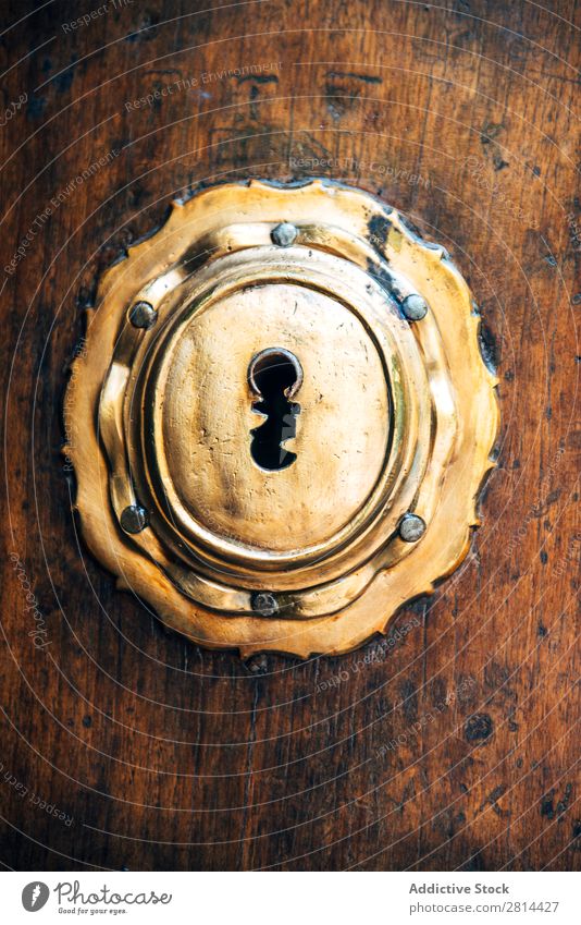 Closeup of an old key lock on a wooden antique door. Texture background Key Lock Old Door Unlock Antique Home Open Wood Rustic Close-up Access Hole Safety Steel