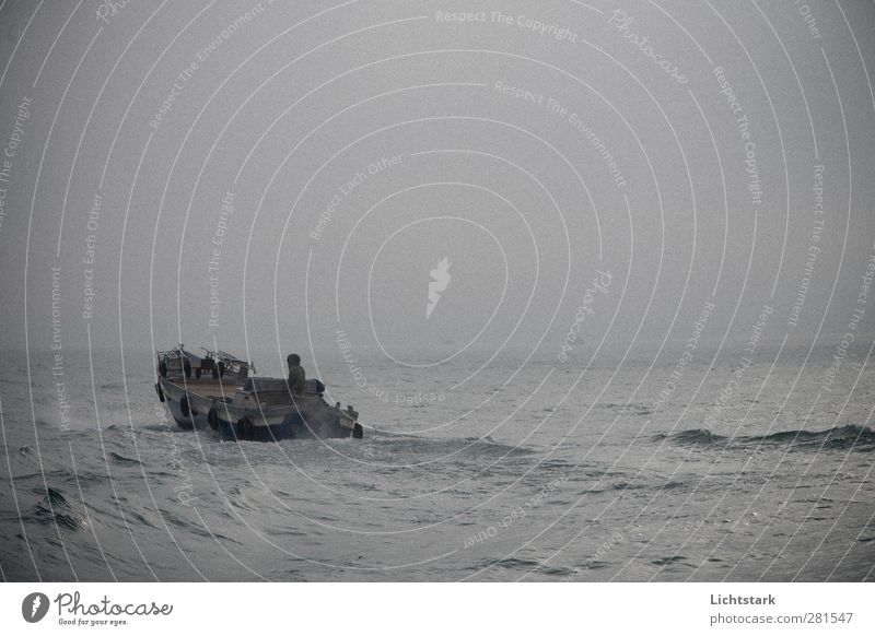 some dreams in venice Human being Masculine Environment Nature Water Sky Autumn Fog Waves Venice Italy Europe Port City Navigation Boating trip Container ship