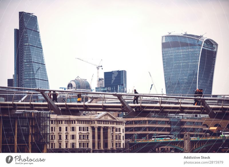 Skyline view of London's conceptual glass skyscrapers and pedest High-rise Architecture City Great Britain Town Business Tourism England Landmark