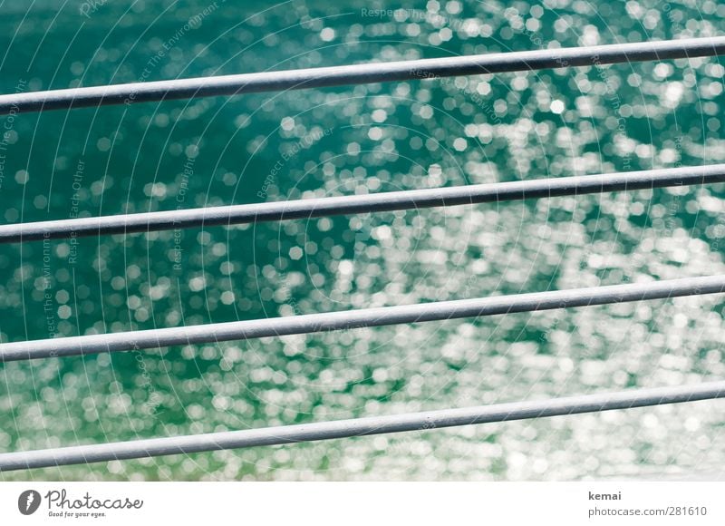 Points and lines (2) Water Sunlight Summer Beautiful weather Lake Reservoir Handrail poles Metal Illuminate Glittering Bright Green sparkle Point of light