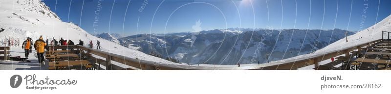 panorama alps Panorama (View) Winter Cold Mountain Alps Snow Sun Sky Large Panorama (Format) Ski resort Terrace Sun deck Skier Vantage point Cloudless sky