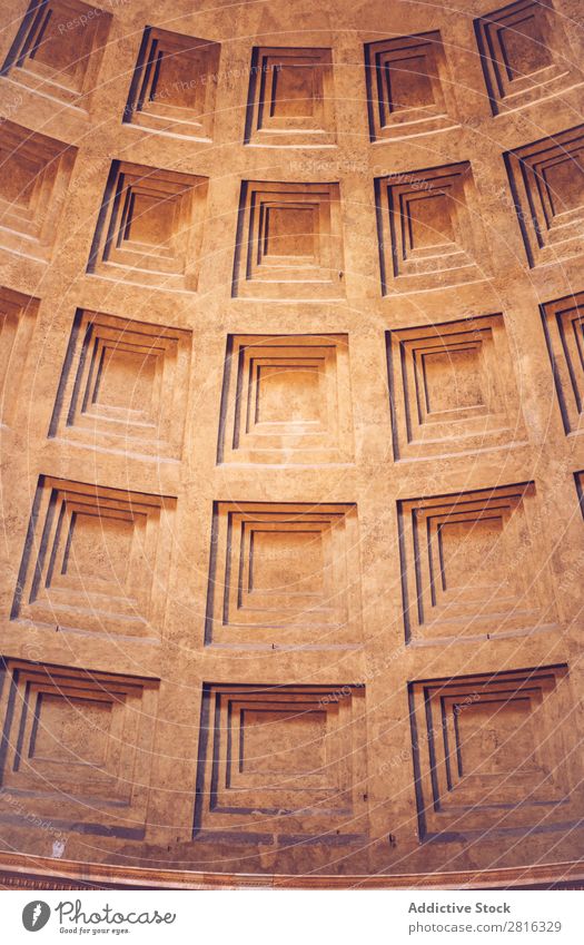 Interior of Rome Agrippa Pantheon, Italy. Texture background Light Dome domed Landmark Roof Interior design Detail Italian Sunbeam historical Stone