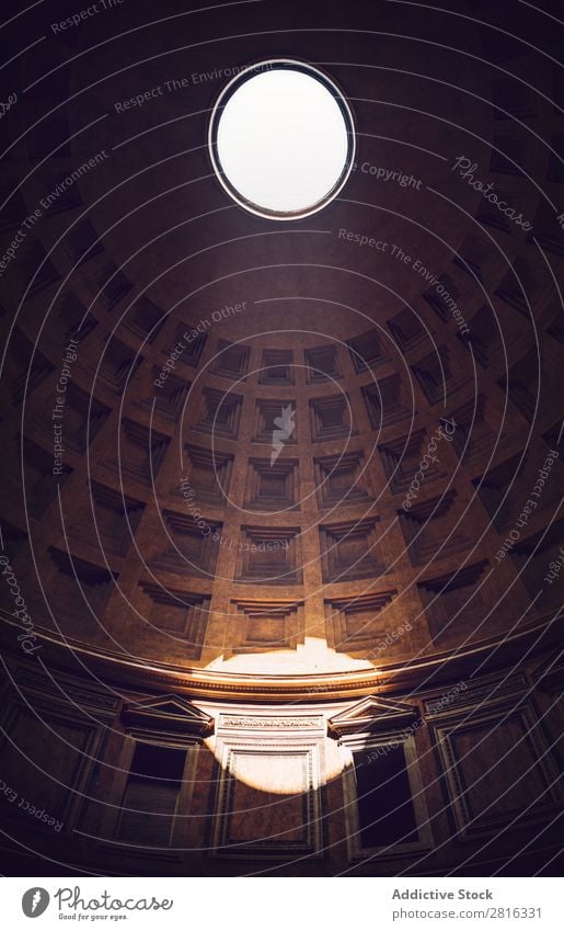 Interior of Rome Agrippa Pantheon, Italy Light Dome domed Landmark Roof Interior design Detail Italian Sunbeam historical Stone Vacation & Travel Marble