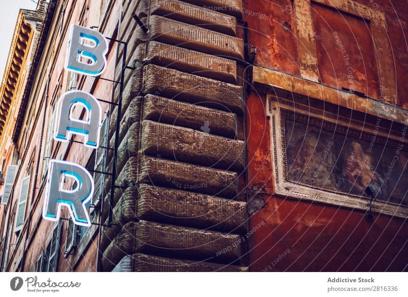 Detail of Rome city, Italy. Bar sign. Street Close-up Old Vintage European Exterior shot Ancient Italian Vacation & Travel Vantage point Town Landmark Culture