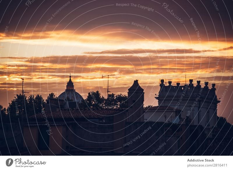 Cityscape of Rome at sunset. Italy Sunset Exterior shot Italian Cathedral historical Clouds Vacation & Travel Vantage point Red Town Landmark Historic touristic