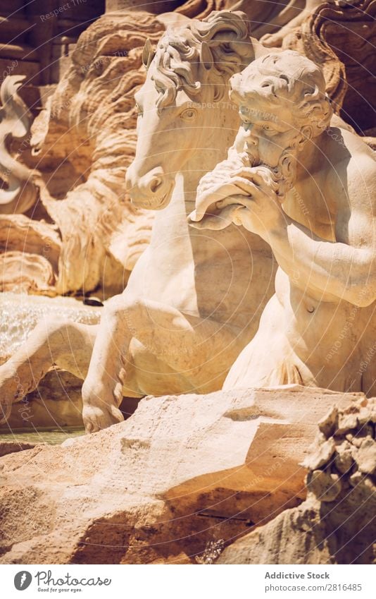 Detail of Fontana di Trevi, Rome, Italy trevi Fountain roma tour Italian Art European Monument fontana bernini Building Shell Classic Stone tritons Sculpture