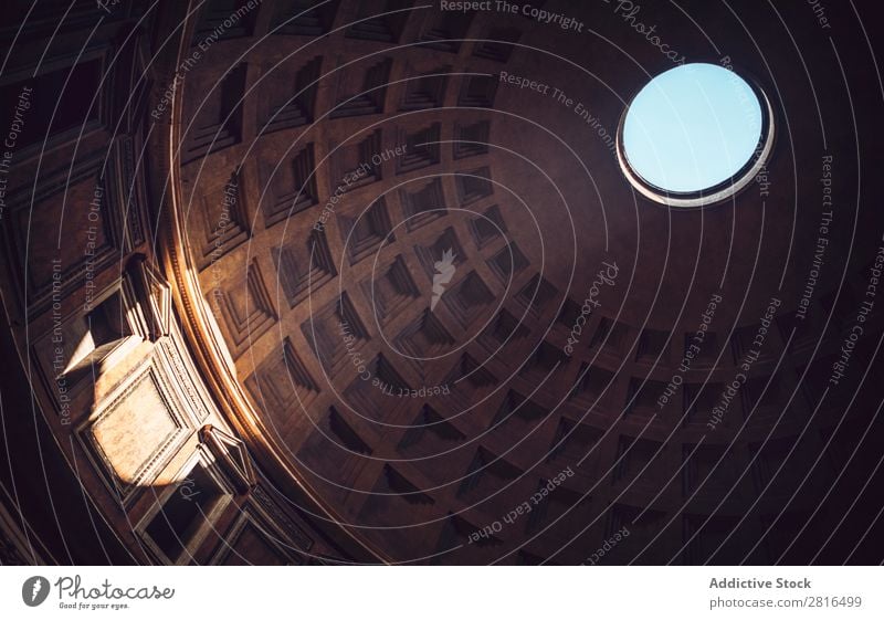 Interior of Rome Agrippa Pantheon, Italy Light Dome domed Landmark Roof Interior design Detail Italian Sunbeam historical Stone Vacation & Travel Marble