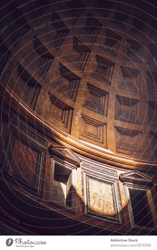 Interior of Rome Agrippa Pantheon, Italy Light Dome domed Landmark Roof Interior design Detail Italian Sunbeam historical Stone Vacation & Travel Marble