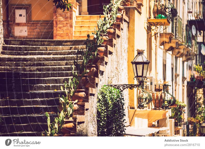 Detail view of Taormina, Sicily, Italy etna Italian Ocean Island Mountain Theatre Vantage point Old Greek Village Historic Architecture Amphitheatre Tourism