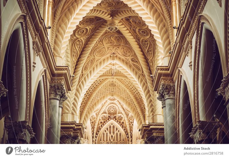 ERICE, ITALY - SEPTEMBER 12, 2016: Interior of the Erice Cathedral, Sicily, Italy. One of the main attractions of Erice. Ancient Architecture Building