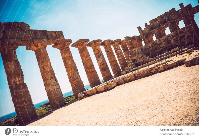 Ancient Greek temple in Selinunte, Sicily, Italy. Detail view. Agrigento sicilia hellenistic Stone Vacation & Travel Sicilian Landmark Column doric touristic