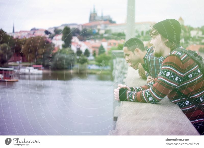 excursion to prague Masculine Young man Youth (Young adults) 2 Human being 18 - 30 years Adults Friendship Prague Czech Republic Bridge River Thunder Castle