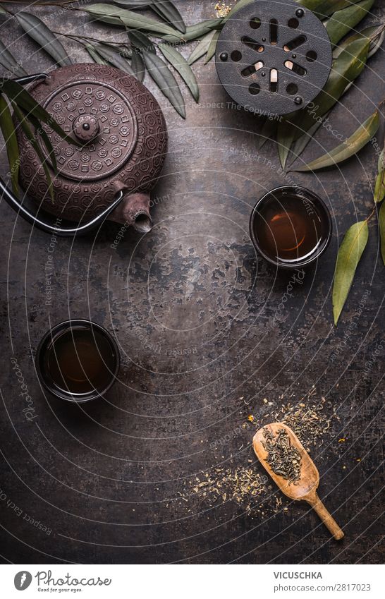 Traditional Asian Tea Set Background Food Asian Food Beverage Hot drink Style Design Healthy Eating Background picture Vintage Zen Green tea Teapot Dark Rustic